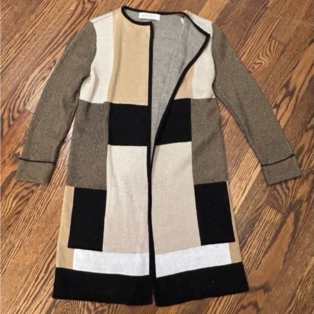Color block Open Front Long Cardigan | Size Small | Kasper